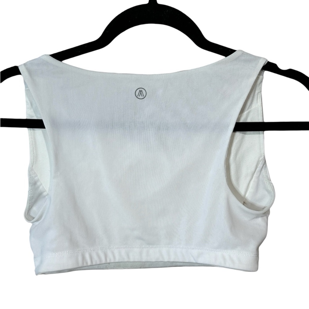 Amari Crop Top Sports Bra, Removable Pads, Size Medium, White, Sheer Back